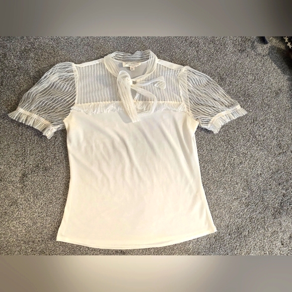 Sweet Wanderer Tops - Sweet Wanderer Lightweight Sheer Sleeve Front Ribbon Tie Size Large Top